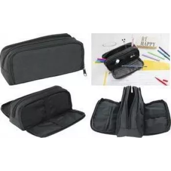 Faber-Castell Eberhard Faber estojo, 3 compartimentos, antracite/preto poliéster, compartimento principal grande, compartimento lateral com 4 divisórias - 1 unid. 577406