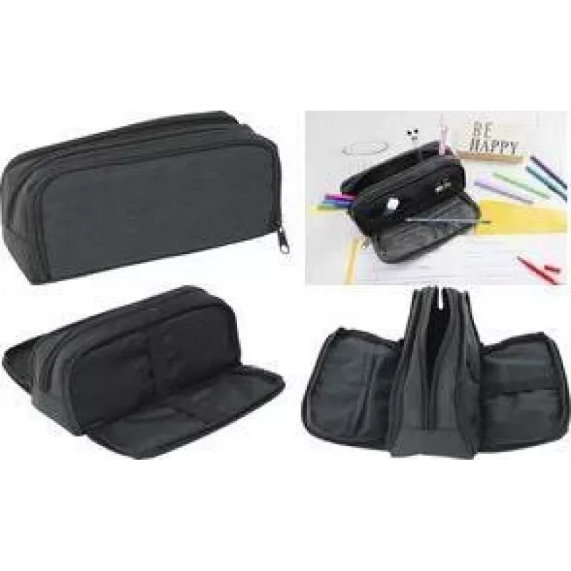 Faber-Castell Eberhard Faber estojo, 3 compartimentos, antracite/preto poliéster, compartimento principal grande, compartimento lateral com 4 divisórias - 1 unid. 577406