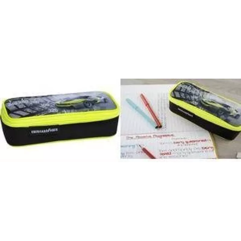 FABER-CASTELL EBERHARD FABER estojo Race Car, preto/amarelo néon poliéster, compartimento principal grande, compartimento com fecho de correr 577575