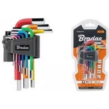 Conjunto de 9 chaves Allen Bradas, aço S2, multicolor, métrico 1,5-10mm, forma L, codificado por cores, DIY-HKH42-SH/B