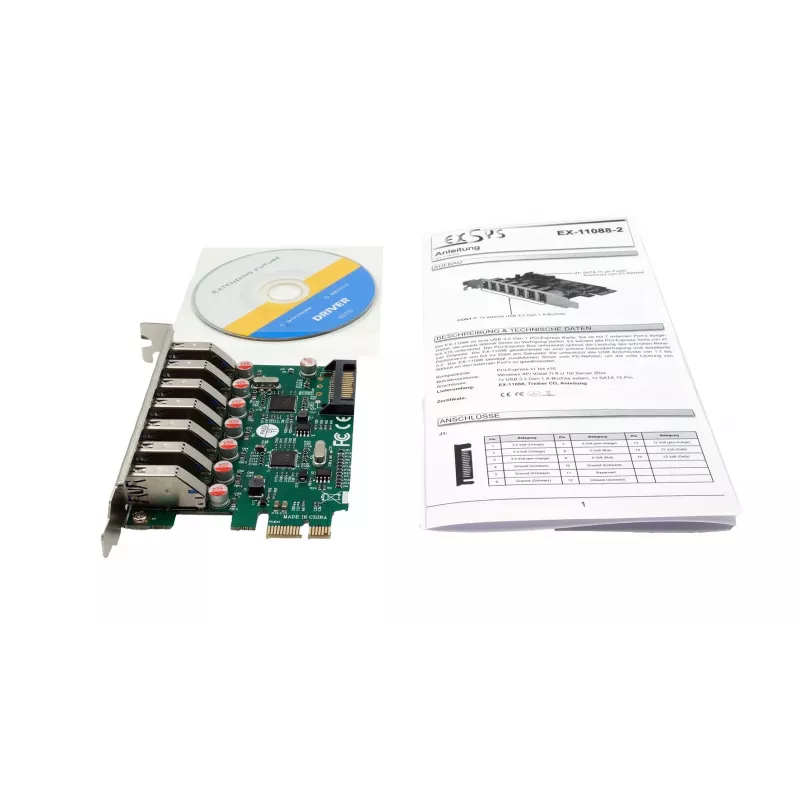 Placa PCIe EXSYS USB 3.2 Gen 1 com 7 portas (chipset VIA) EX-11088-2