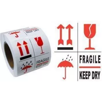 Etiquetas de aviso RILLPRINT 76900 FRÁGIL / ARMAZENAR EM LOCAL SECO adesão permanente branco/vermelho/preto 74x105mm 500 etiquetas por rolo