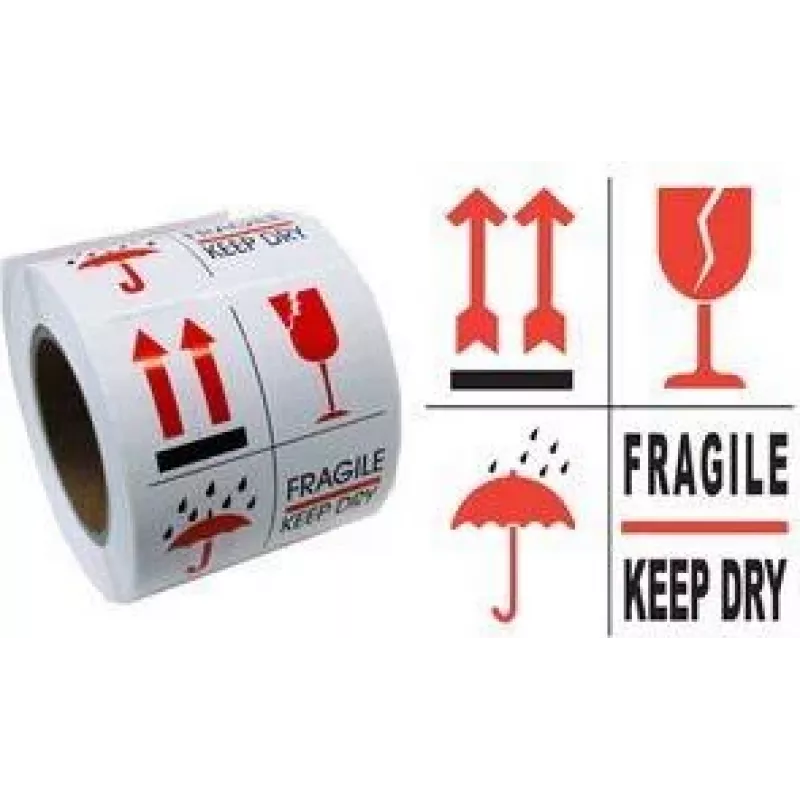 Etiquetas de aviso RILLPRINT 76900 FRÁGIL / ARMAZENAR EM LOCAL SECO adesão permanente branco/vermelho/preto 74x105mm 500 etiquetas por rolo