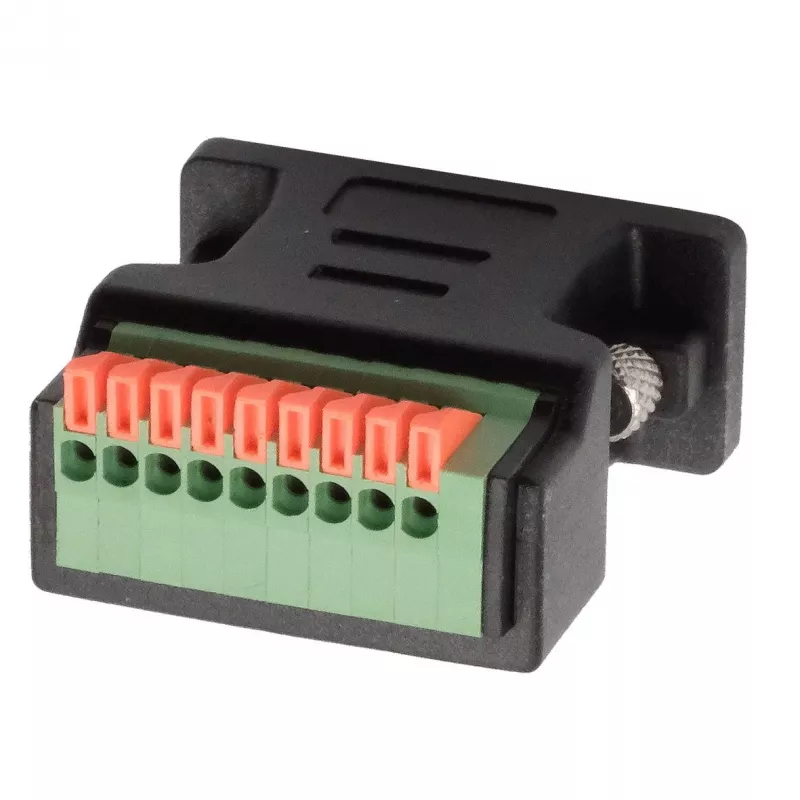 Adaptador EXSYS EX-49110 DB9 macho para bloco de terminais de parafuso de 9 pinos com botão de pressão
