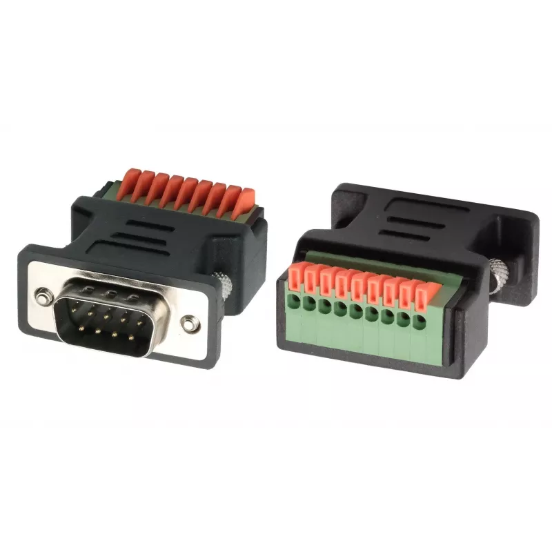 Adaptador EXSYS EX-49110 DB9 macho para bloco de terminais de parafuso de 9 pinos com botão de pressão