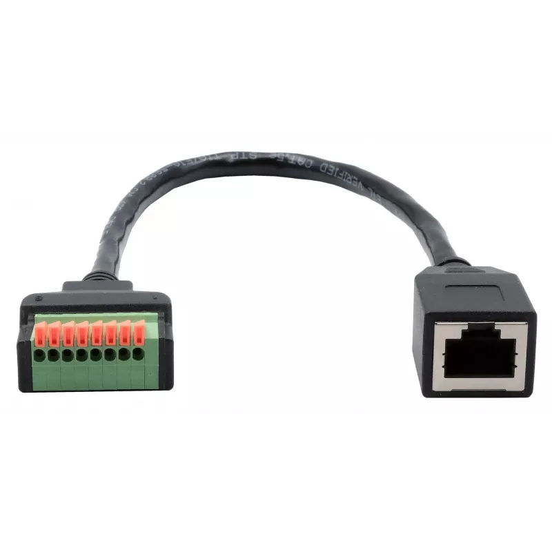Cabo adaptador EXSYS EX-49120 conector fêmea RJ45 para bloco de terminais de 8 pinos, CAT.6, 30 cm, com botão de pressão