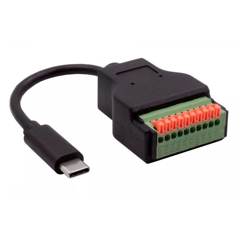 Cabo adaptador EXSYS EX-49125 conector macho USB-C para bloco de terminais de 10 pinos com botão de pressão, 15 cm, USB 3.2 Gen 1