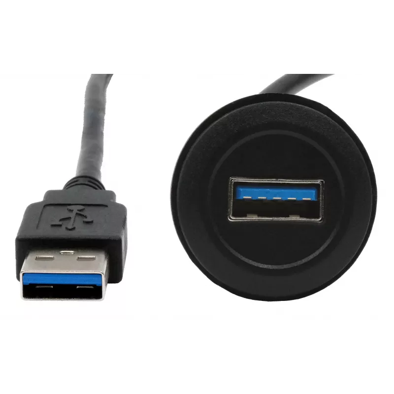 Cabo adaptador de encastrar EXSYS EX-49220 USB 3.2 Gen 1, conector fêmea Type-A para conector macho, 30 cm, preto