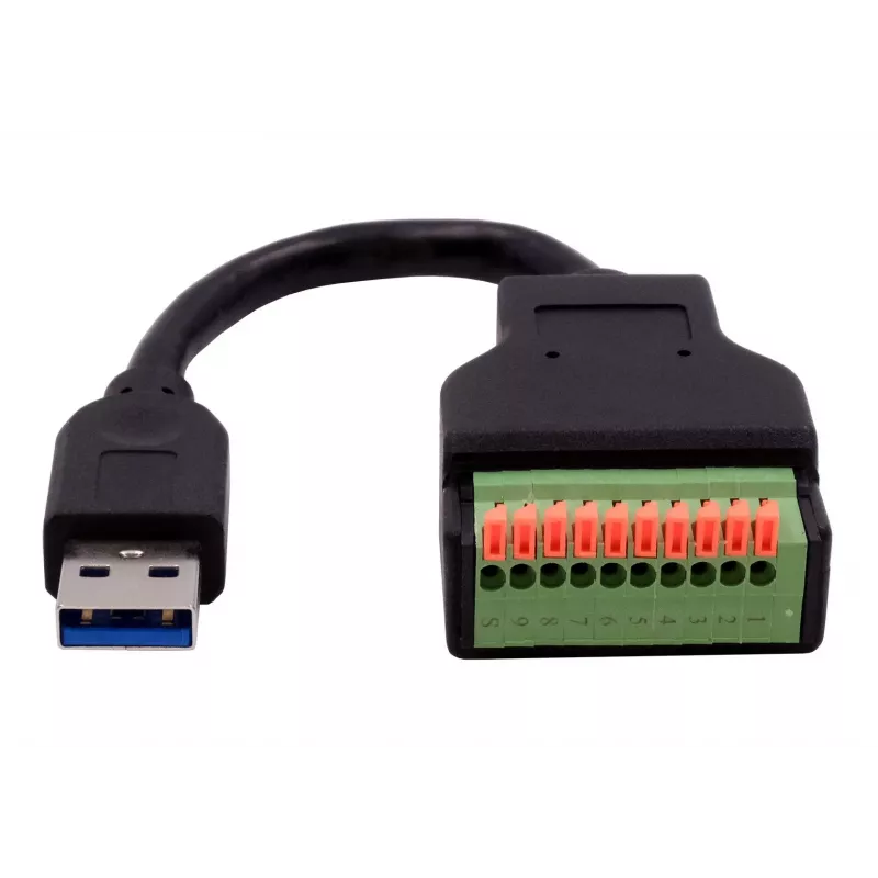 Cabo adaptador EXSYS EX-49127 ficha USB-A para bloco de terminais de 10 pinos com botão, USB 3.2 Gen 1, 15 cm