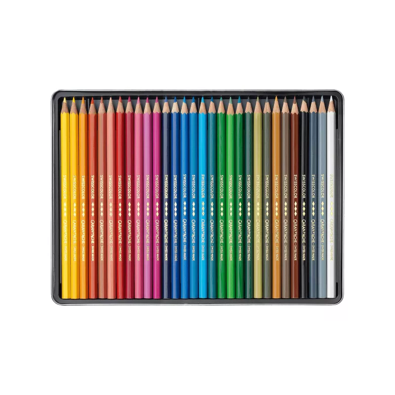 Lápis de cor aguareláveis CARAN D'ACHE Swisscolor, 30 cores diferentes, madeira de cedro, hexagonal, lata metálica 1284.730