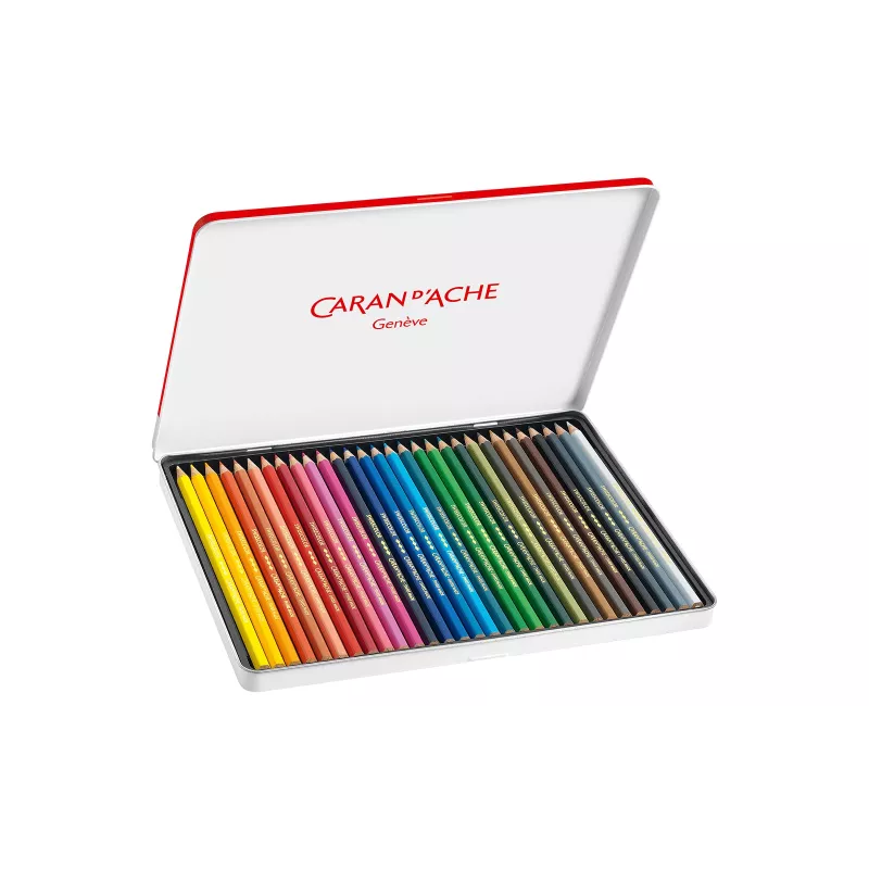 Lápis de cor aguareláveis CARAN D'ACHE Swisscolor, 30 cores diferentes, madeira de cedro, hexagonal, lata metálica 1284.730