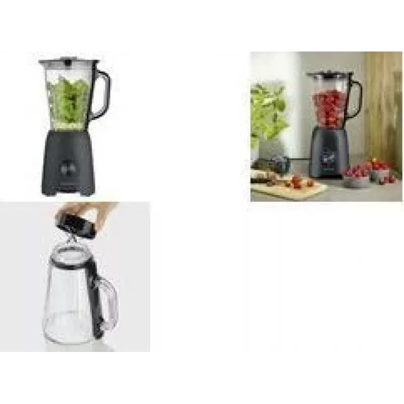Batedeira de copo SEVERIN SM 3722, 600 W, preto mate, jarro de vidro removível de 1,5 L sem BPA, tampa com copo medidor, lâminas de aço inoxidável, 2 velocidades, função pulsar, trituração de gelo