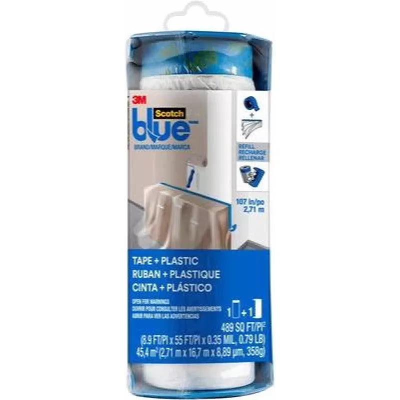 Película de proteção 3M PTD2093EL-107 ScotchBlue™ com fita adesiva integrada, azul, 17 m x 2,7 m, 1 rolo