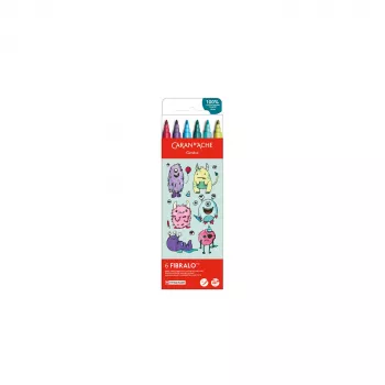 Marcadores de fibra CARAN D'ACHE Fibralo Kawaii Monsters, conjunto de 6, base de água, tinta solúvel em água, utilizável a seco ou húmido (185.801)
