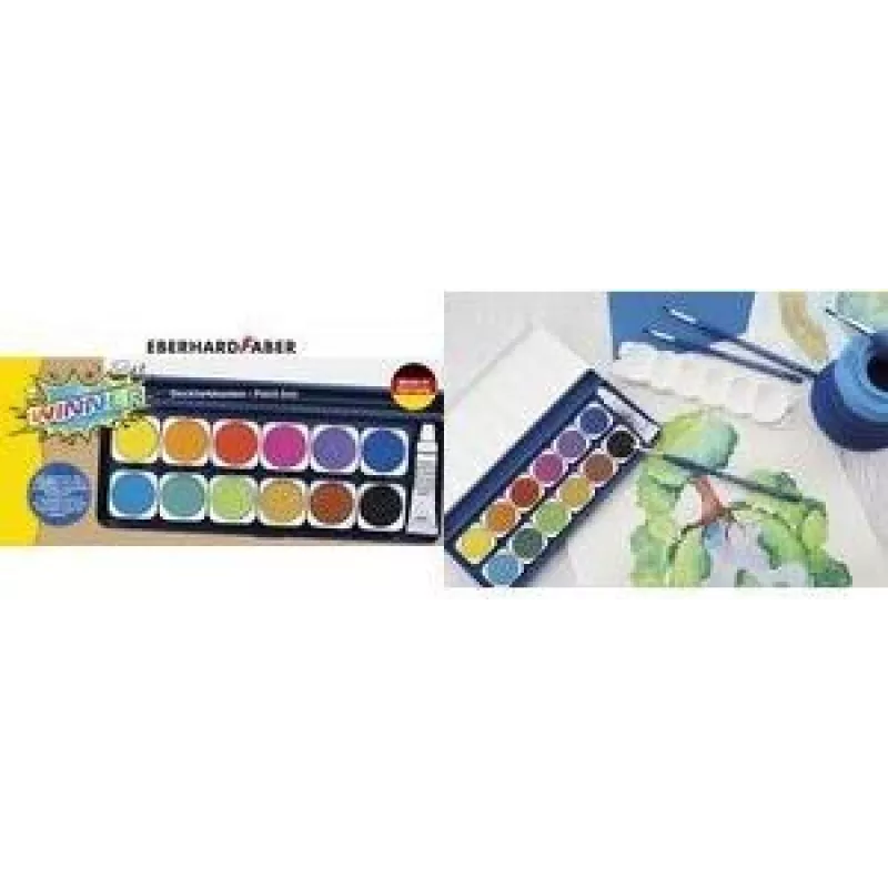 Caixa de aguarelas Faber-Castell Eberhard Faber WINNER, 12 cores vivas, tampa transparente removível 578314