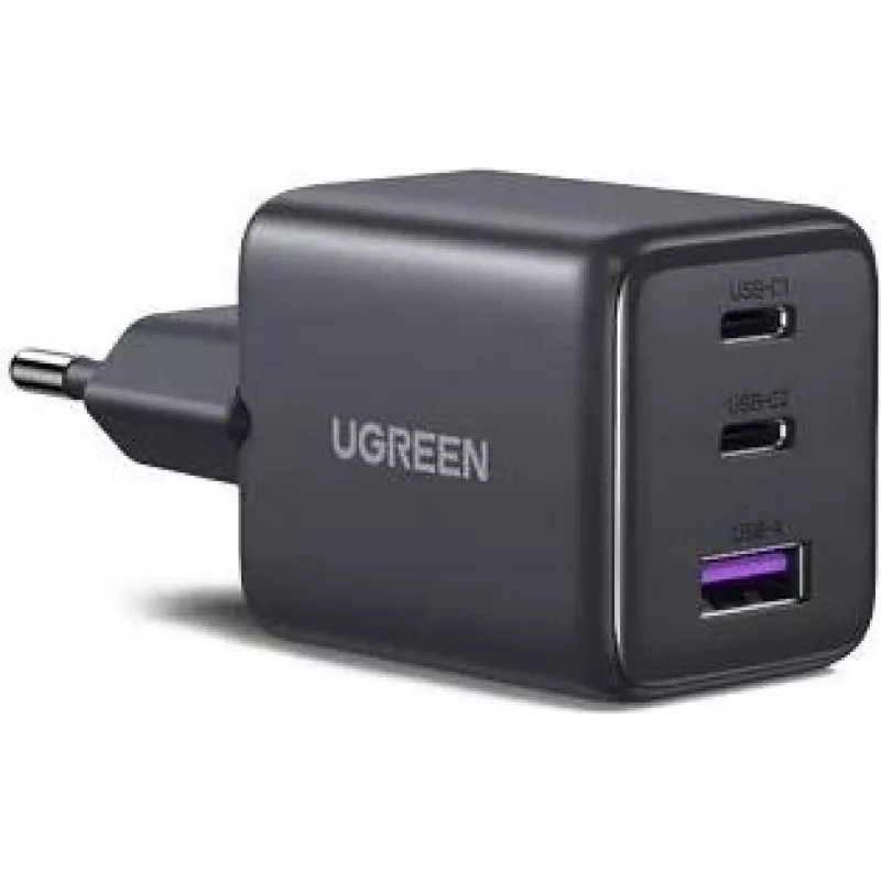 Carregador rápido UGREEN 30W 3 portas GaN II USB-A e 2 x USB-C preto (55536)