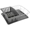 Escorredor de louça Metaltex Aquatex PLUS com tabuleiro e porta-talheres, prateado/antracite 325026068