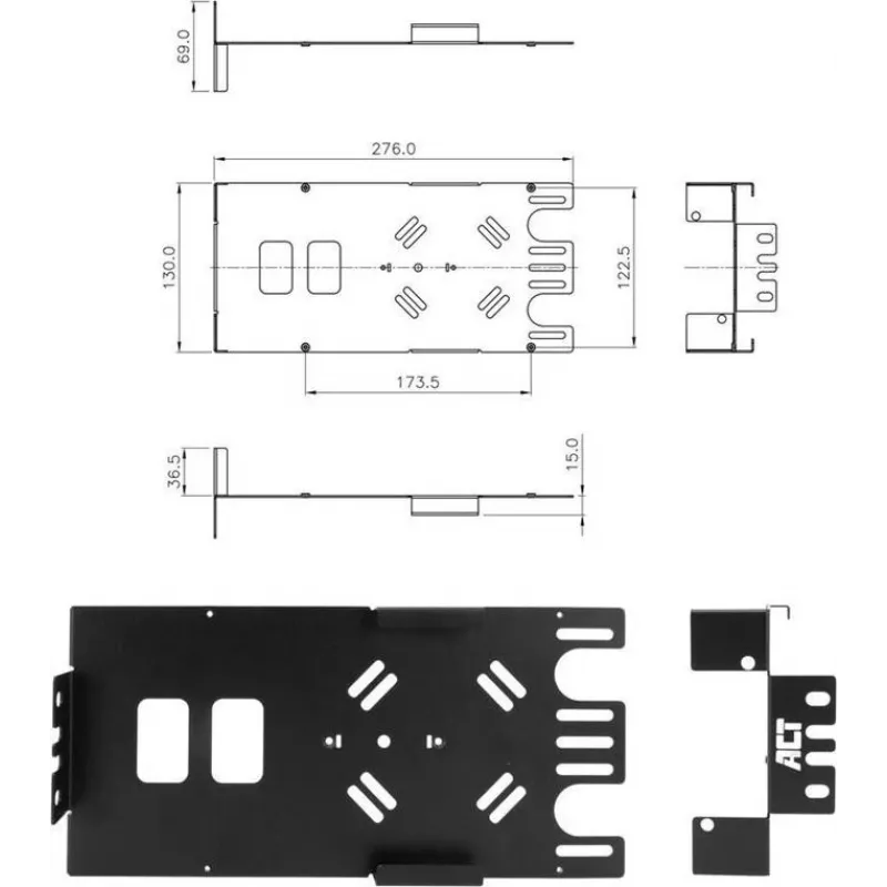 Suporte multifunções ACT Zero U FA2133 – montagem em rack 19 polegadas, aço, preto