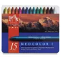 Lápis de cera Caran d'Ache Neocolor I, 15 cores diferentes, redondos, invólucro de papel, lata metálica 7000.315
