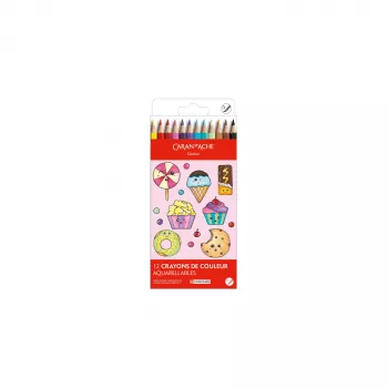 Lápis de cor aguareláveis Caran d'Ache Swisscolor Kawaii Candy, conjunto de 12, sextavados, madeira de cedro 1285.802