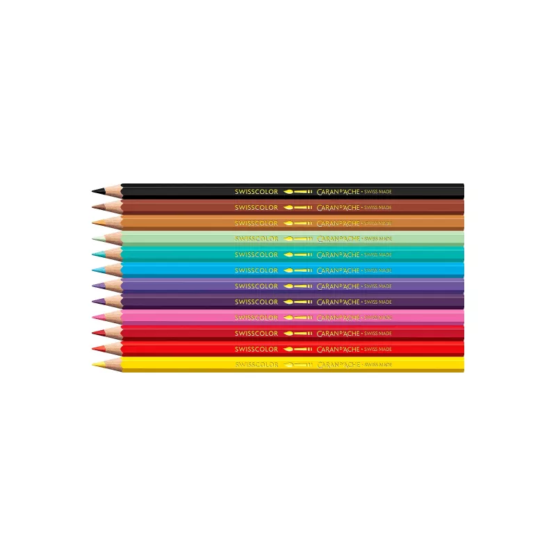 Lápis de cor aguareláveis Caran d'Ache Swisscolor Kawaii Candy, conjunto de 12, sextavados, madeira de cedro 1285.802