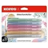 Conjunto de marcadores de texto com glitter Kores, ponta chanfrada 3-5 mm, 6 cores glitter brilhantes, à base de água, secagem rápida, resistente a borrões, tampa ventilada, não tóxico TM36300