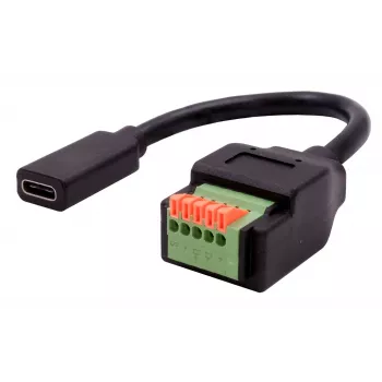 Adaptador EXSYS EX-49122 conector fêmea USB-C para bloco de terminais 5 pinos com botão, USB 2.0, 15 cm