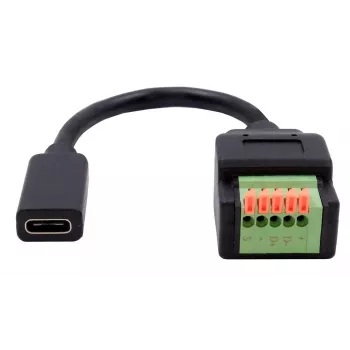 Adaptador EXSYS EX-49122 conector fêmea USB-C para bloco de terminais 5 pinos com botão, USB 2.0, 15 cm