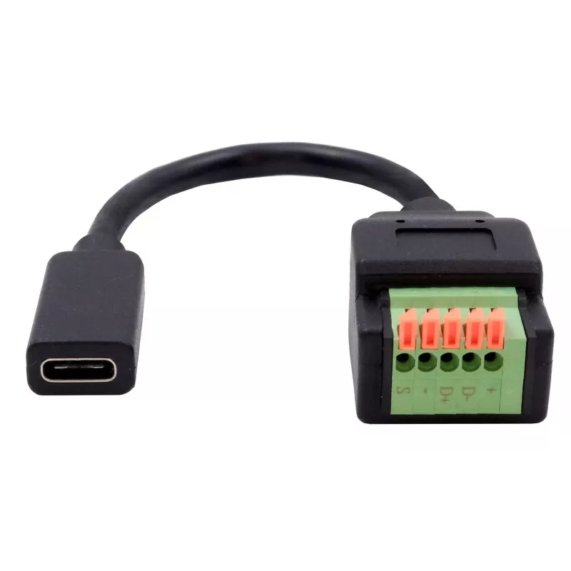 Adaptador EXSYS EX-49122 conector fêmea USB-C para bloco de terminais 5 pinos com botão, USB 2.0, 15 cm