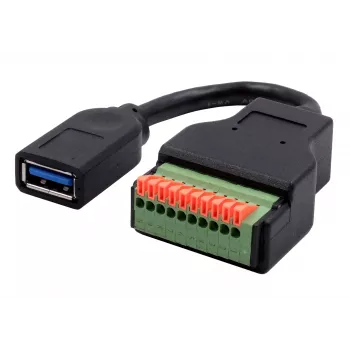 Cabo adaptador EXSYS EX-49126 conector fêmea USB-A para bloco de terminais 10 pinos com botão, USB 3.2 Gen 1, 15 cm