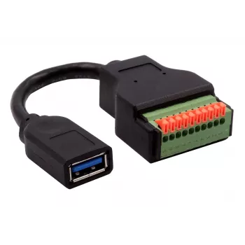 Cabo adaptador EXSYS EX-49126 conector fêmea USB-A para bloco de terminais 10 pinos com botão, USB 3.2 Gen 1, 15 cm