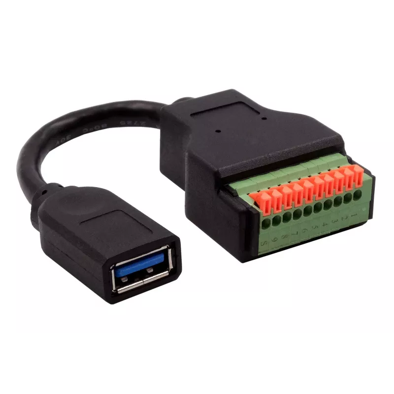 Cabo adaptador EXSYS EX-49126 conector fêmea USB-A para bloco de terminais 10 pinos com botão, USB 3.2 Gen 1, 15 cm