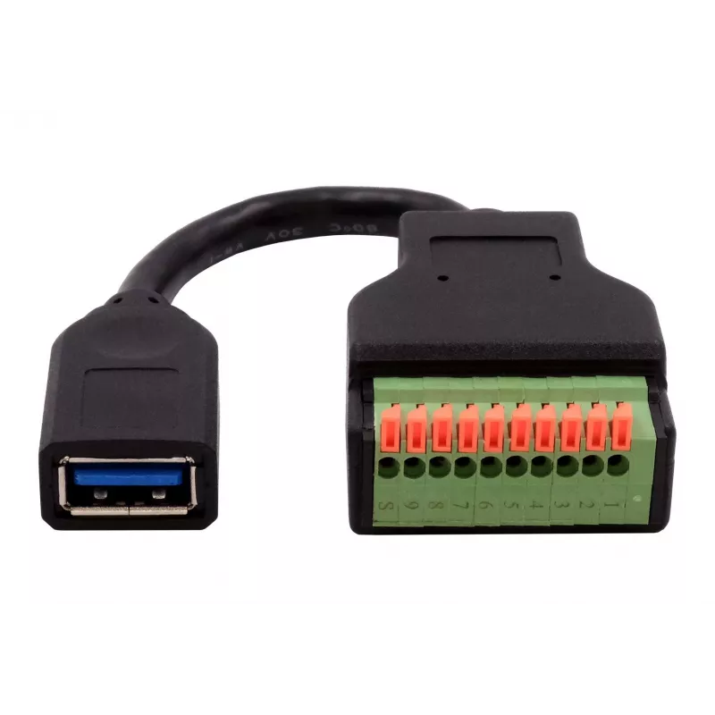 Cabo adaptador EXSYS EX-49126 conector fêmea USB-A para bloco de terminais 10 pinos com botão, USB 3.2 Gen 1, 15 cm