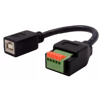 Adaptador EXSYS EX-49130 USB 2.0 conector fêmea USB-B para bloco de terminais 5 pinos com botão, 15 cm