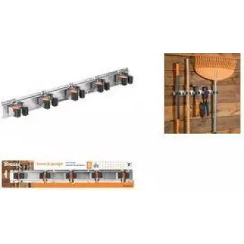 Bradas DIY-HG1212 suporte para vassouras e ferramentas 5 posições com calha metálica e pinças de rolo