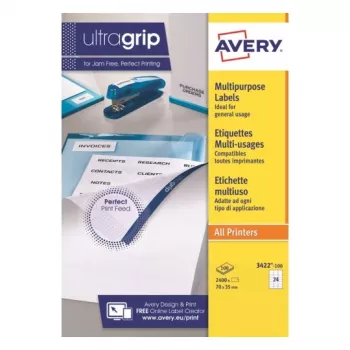 Etiquetas multiusos AVERY 70 x 35 mm branco Ultragrip, 2400 etiquetas (3422-100.FR)