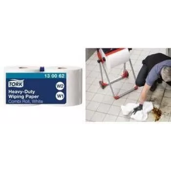 Rolo de papel de limpeza multiusos TORK, 2 folhas, branco, 170 m – extra forte, alta absorção de óleo, água, gordura e lubrificantes – 1 rolo (130062)