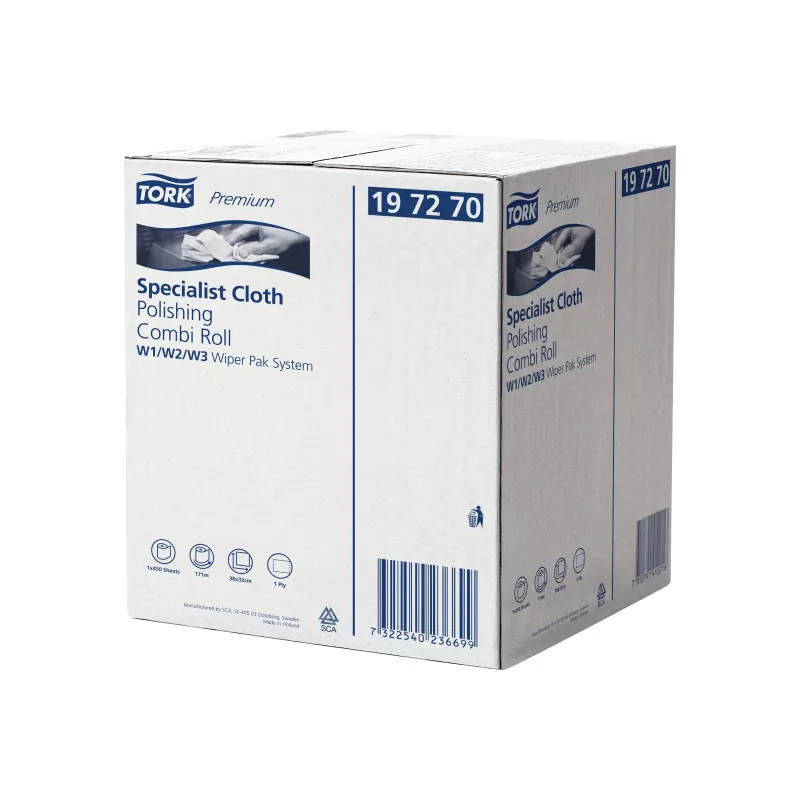 Rolo de polimento e limpeza Tork Premium, 1 folha, branco, 171 m, não tecido, para dispensadores W1/W2/W3, 1 rolo (197270)