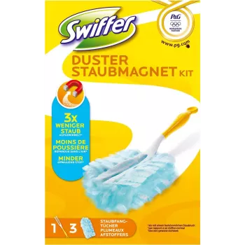 Kit inicial Swiffer Dust Magnet Olympia – conjunto de espanador a seco com cabo e 5 panos eletrostáticos