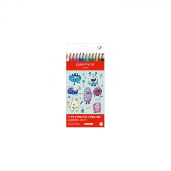 Lápis de cor aguareláveis Caran d'Ache Swisscolor Kawaii Monsters, conjunto de 12, madeira de cedro hexagonal 1285.801