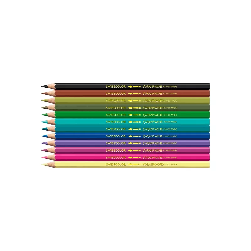 Lápis de cor aguareláveis Caran d'Ache Swisscolor Kawaii Monsters, conjunto de 12, madeira de cedro hexagonal 1285.801