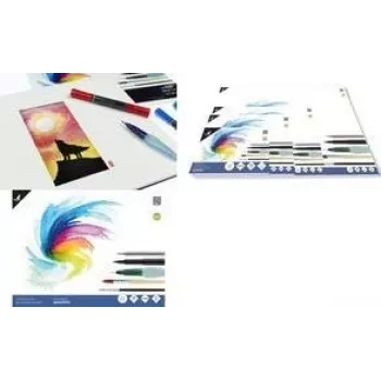 KANGARO K-5301 bloco de papel de aguarela, 170 x 240 mm, 16 folhas, 300 g/m², branco creme, colado em 3 lados