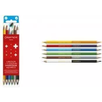 Caran d'Ache Swisscolor Bicolor lápis de cor aguareláveis, 6 lápis bicolor = 12 cores, hexagonal, cedro FSC 1285.706