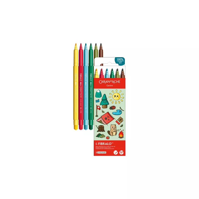 Caran d'Ache Fibralo Kawaii marcadores de fibra Swiss, conjunto de 6, tinta à base de água 185.804