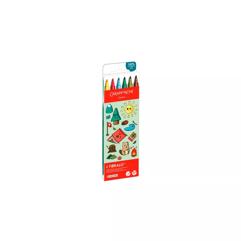 Caran d'Ache Fibralo Kawaii marcadores de fibra Swiss, conjunto de 6, tinta à base de água 185.804