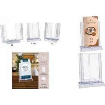 EUROPEL expositor de brochuras de mesa ajustável, 1 compartimento, poliestireno cristalino, ângulo de 3 níveis, A4 vertical 350078