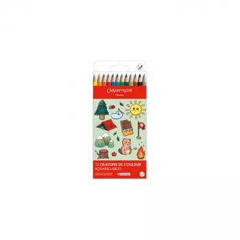 Caran d'Ache Swisscolor Kawaii lápis de aguarela Swiss, conjunto de 12, madeira de cedro, hexagonal 1285.804