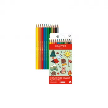 Caran d'Ache Swisscolor Kawaii lápis de aguarela Swiss, conjunto de 12, madeira de cedro, hexagonal 1285.804