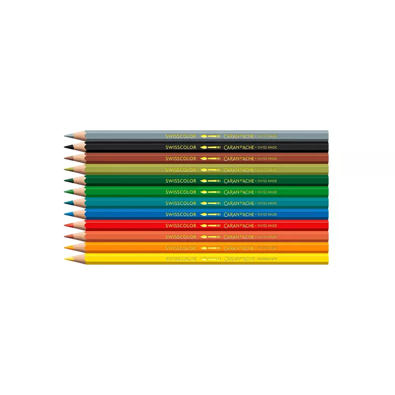 Caran d'Ache Swisscolor Kawaii lápis de aguarela Swiss, conjunto de 12, madeira de cedro, hexagonal 1285.804