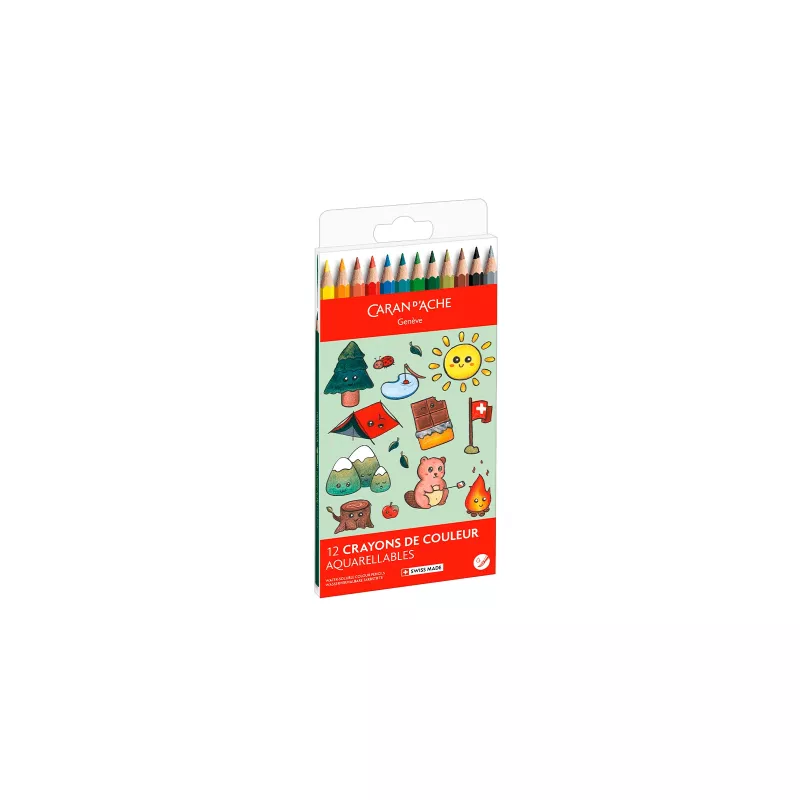 Caran d'Ache Swisscolor Kawaii lápis de aguarela Swiss, conjunto de 12, madeira de cedro, hexagonal 1285.804